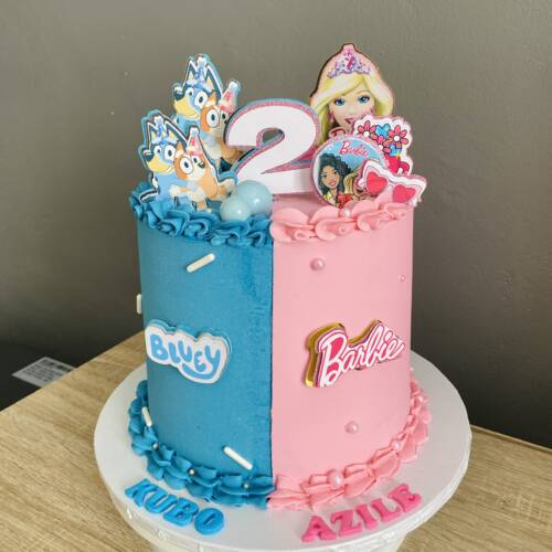 Twin bluey & barbie cake